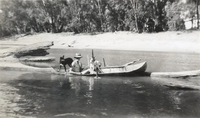 Bill McBratney canoeing with his dogs Digger and Honk
