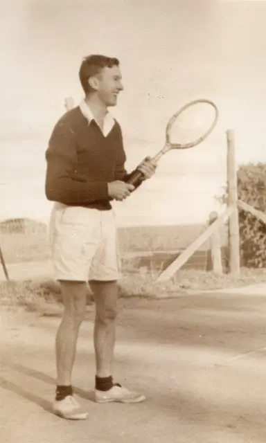 Bill McBratney playing tennis at Toganmain, 1948