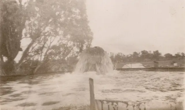 The reserve water tank in full flow, Toganmain, 1942
