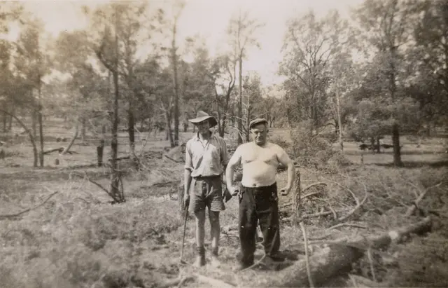 Hughie and Saxy collecting wood, 1948