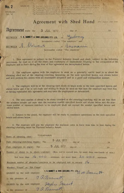 Agreement with Shed Hand document