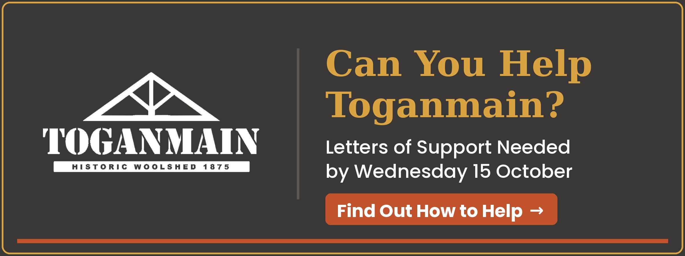 Can You Help Toganmain? Letters of support needed by Wednesday 15 October